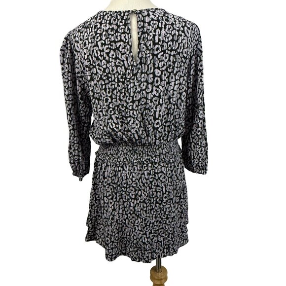 Rails Dress Women's Large Mini Dress Long Sleeve Cinch Waist Black Batik Cheetah - Picture 4 of 15